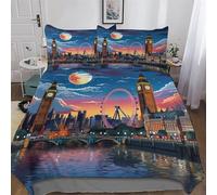 London Cityscape Bedding Set Duvet Cover 3 PCS With Pillowcases Soft Microfiber Quilt Cover Suitable for Children Teens Adults Double (200x200cm)