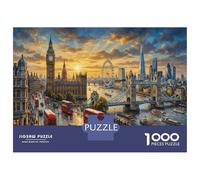 London Cityscape Premium 1000 Pieces Thick Cardboard Puzzle Red Double-Decker Buses for Older Children 12+ Anxiety Relief Indoor Activity 38x26cm/1000pcs