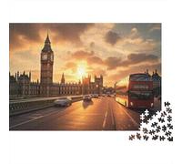 London Cityscape Sunset 1000-Piece Puzzle for Adults, 52x38cm/1000pcs, Clean White Cardboard for Sorting; A Weekend Activity at Your Own Pace