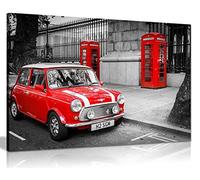 London Classic Mini Red Phonebox Black White Canvas Wall Art Picture Print Home Decor (30x20)