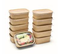 London Coffee Cups 650ml Kraft Food Containers with PP Lids Rectangular Takeaway Box, Kraft Paper Salad Box, Take Out Salad Box, Oil and Water Resistant, for Takeaway, Fitness Lunch, Salad (50)