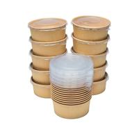 London Coffee Cups 750ml Round Kraft Recyclable Food Containers with Lids - Takeaway Bowls for Hot/Cold Food - Leakproof Food Containers - Brown Cardboard Packaging Bowl (50)