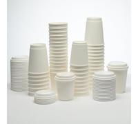 London Coffee Cups Double-Wall Disposable Coffee Cups with Lids. 8-12oz, White, for hot Coffee and Other Drinks, take Away Coffee Cups (50, 12oz)
