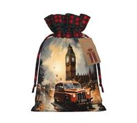 London Color Taxi Print Drawstring Bags, Candy Snack Bag, Reusable Holiday Pouches for Wrapping & Storage M