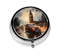 London Color Taxi Round mini Pill Box, Lightweight and Portable, with 3 Plastic Inserts, Suitable for Carrying in Pockets or Wallets.