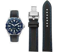 London Craftwork Canvas Strap fit Tag Heuer MONACO CARRERA FORMULA 1 Watch 22mm Butterfly Clasp (Black/Blue)