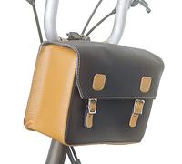 London Craftwork Large Leather Handlebar Saddle Bag for Brompton in Black/tan