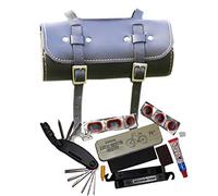 London Craftwork Leather Roll Bag + Bicycle Repair Set (Multitool, Puncture kit) in Black Yellow
