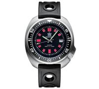 London Craftwork SD1970 Steeldive Captain Willard 6105 Automatic Diver Watch NH35 Movement (Limited Black/Pink (Rubber Strap))