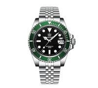 London Craftwork Steeldive SD1953 Diver Watch Ceramic Bezel 41mm Water Resistant NH35 Movement (Black/Green (Steel Bracelet))