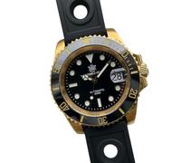 London Craftwork Steeldive SD1953 Diver Watch Ceramic Bezel 41mm Water Resistant NH35 Movement (Gold (Rubber Strap))