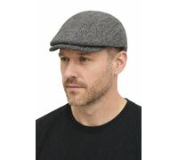 London Design Men's Herringbone Tweed Wool Blend Flat Cap, Silver Grey, One Size Fits 56-58cm,Fully Lined