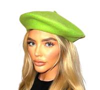 London Design Women's Beret Hat- 100% Pure New Wool -Thicker & Heavier Fabric in Plain Colours (Lime Green)