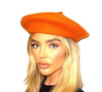 London Design Women's Beret Hat- 100% Pure New Wool -Thicker & Heavier Fabric In Plain Colours (Orange)