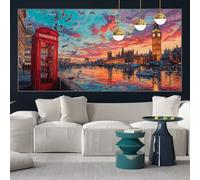 London Diamond Painting Kits for Adults 31x62inch Diamond Art River Painting by Numbers for Children with Full Square Drill Accessories, Crystal Arts and Crafts Cross Stitch Pictures for Gifts y-w198