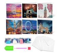 London Diamonds Art Cards, Crystal Art Card Set with 6 Cards and Envelopes, Diamond Art Kit for Beginners Handmade London Souvenirs Gifts