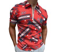 London Double Decker Bus Men's Short Sleeve Polo Shirts Casual Zippered Golf Shirt Slim Fit T-Shirt Tops