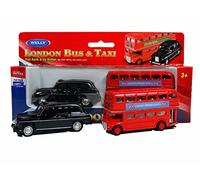 London Double Decker Red Bus and Black Taxi Mini Models (Pull Back & Go Action) Made of Die Cast Metal and Plastic Parts