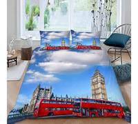 London Double Duvet Cover Sets Cityscape Bedding Double Bed Set 3D Print Ultra Soft Microfiber Quilt Cover 200 x 200 with Zipper Closure and 2 Pillowcases J-495