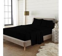 London Dream 4pc Flannelette Sheets Set (Fitted Sheet + Top Flat Sheet + Pillow Cases Pair) 100% Brushed Cotton Flannel Bed Sheet Sets (Black, Double)