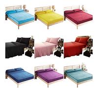 London Dream 4Pcs Plain Double Flannelette Sheets Set [Fitted Sheet + Flat Sheet + Pillowcases] 100% Brushed Cotton Soft Warm Matching Flannel Bedding Sets (Double, Teal)