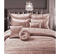 London Dream Cassandra Embroidery Bedding Collection, 100% Polyester Silky Duvet Cover Set with 2 Pillowcases (Double 200 x 200 cm, Coral Pink)
