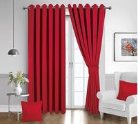 London Dream Eyelet Blackout Curtains For Bedroom Including 2 Cushion Covers, 2 Brackets & Tiebacks, Thermal Insulated Ring Top Window Treatments Curtain Pairs For Living Room (90 X 72 Inches, Red)