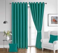 London Dream Eyelet Blackout Curtains For Bedroom Including 2 Cushion Covers, 2 Brackets & Tiebacks, Thermal Insulated Ring Top Window Treatments Curtain Pairs For Living Room (46 X 90 Inches, Teal)