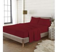 London Dream Flannelette Sheet Set 100% Brushed Cotton, Includes Fitted Sheet, Flat Sheet & 1 Matching Pillowcase (Red, Single Bed)