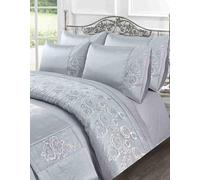 London Dream Luxury Amara Embroidered Bed Runner Silver - Fancy Premium Embroidery Runner Throw for Bedding 50x200cm