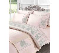 London Dream Luxury Amara Embroidered Super King Duvet Cover Set - Fancy Quilt Cover with Pillowcases Premium Embroidery Pink Bedding Set 260x220cm