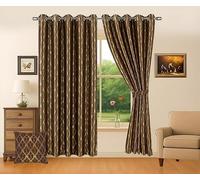 London Dream Metallic Gold Foil Jacquard Blackout Curtains 2 Panels with Tiebacks - Thermal Eyelet Ring Top Damask Curtains for Bedroom & Living Room (Brown, W 90" x L 90")