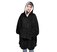 London Dream Oversized Sherpa Fleece Blanket Hoodie, Super Soft Wearable Sweatshirt Blankets, Warm Giant Pocket One Size Hoodies For Men's & Women's (Black)