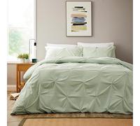 London Dream Pintuck Duvet Cover Set Super King - Pinch Pleated Quilt Cover with Pillowcases, Easy Care Soft Microfiber Sage Green Pintuck Bedding Super King Size 260x220cm