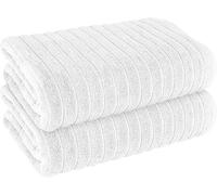 London Dream Ribbed Hydro Cotton Pack of 2 Jumbo Bath Sheet, Super Soft Lightweight Quick Dry Highly Absorbent Bathroom Towel Set (White)