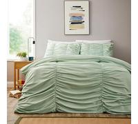 London Dream Ruched Duvet Cover Set Double Bed - Easy Care Quilt Covers with Pillowcases, Super Soft Microfiber Ruffles Bedding (Sage Green, 200x200cm)