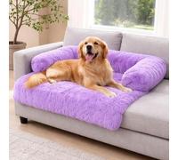 London Dream Soft Plush Dog Sofa Bed Fluffy Pet Couch Cover with Waterproof Lining & Anti-Slip Base, Washable Furniture Protector Cushion for Dogs & Cats (Lilac, 90x90x15cm)