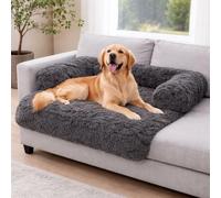 London Dream Soft Plush Dog Sofa Bed Fluffy Pet Couch Cover with Waterproof Lining & Anti-Slip Base, Washable Furniture Protector Cushion for Dogs & Cats (Charcoal, 75x75x13cm)