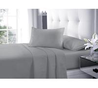 London Dream T180 Grey King Sheet Set - Fitted Sheet + Flat Sheet + 2 Pillowcases - 180 Thread Count Percale Poly Cotton Non Iron 4 Piece Bed Sheets Set (Grey, King)