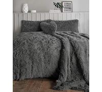 London Dream Teddy Bear Fleece Long Fur Cuddles Alaska Duvet Cover Set - Warm Cosy Soft Teddy Quilt Covers Winter Bedding with Pillow Cases (Charcoal, King Duvet Cover Set)