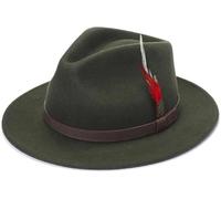 London Dream Unisex Fedora Hat Wide Brim 100% Wool Handmade Feather Mens Trilby Hats Adjustable Band Trilby Felt Fedora Wool Hats for Women (UK, Alpha, XS, Olive)