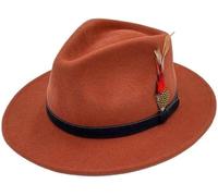 London Dream Unisex Fedora Hat Wide Brim 100% Wool Handmade Feather Mens Trilby Hats Adjustable Band Trilby Felt Fedora Wool Hats for Women (UK, Alpha, M, Burnt Orange)