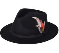 London Dream Unisex Fedora Hat Wide Brim 100% Wool Handmade Feather Mens Trilby Hats Adjustable Band Trilby Felt Fedora Wool Hats for Women (UK, Alpha, M, Black)
