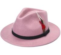 London Dream Unisex Fedora Hat Wide Brim 100% Wool Handmade Feather Mens Trilby Hats Adjustable Band Trilby Felt Fedora Wool Hats for Women (UK, Alpha, M, Light Pink)