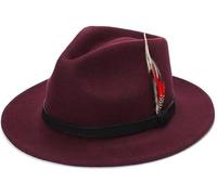 London Dream Unisex Fedora Hat Wide Brim 100% Wool Handmade Feather Mens Trilby Hats Adjustable Band Trilby Felt Fedora Wool Hats for Women (UK, Alpha, M, Wine)