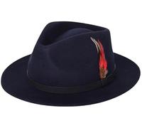 London Dream Unisex Fedora Hat Wide Brim 100% Wool Handmade Feather Mens Trilby Hats Adjustable Band Trilby Felt Fedora Wool Hats for Women (UK, Alpha, XS, Navy)