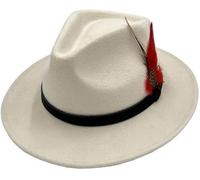 London Dream Unisex Fedora Hat Wide Brim 100% Wool Handmade Feather Mens Trilby Hats Adjustable Band Trilby Felt Fedora Wool Hats for Women (UK, Alpha, XS, White)