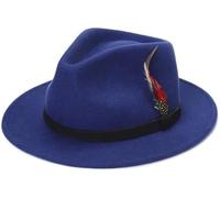 London Dream Unisex Fedora Hat Wide Brim 100% Wool Handmade Feather Mens Trilby Hats Adjustable Band Trilby Felt Fedora Wool Hats for Women (UK, Alpha, L, Royal Blue)