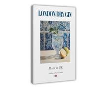 London Dry Gin Print_ Maiolica Tile Kitchen Bar Canvas Poster Bedroom Decor Landscape Office Room Decor Gift 20"L X 30"W
