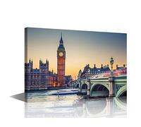 London England Big Ben Canvas Wall Art Bridge at Sunset Nature Photography Canvas Print Art for Living Room Office Bedroom Dining Room Wall Decor Stretched and Framed Ready to Hang - 36" W x 24" H